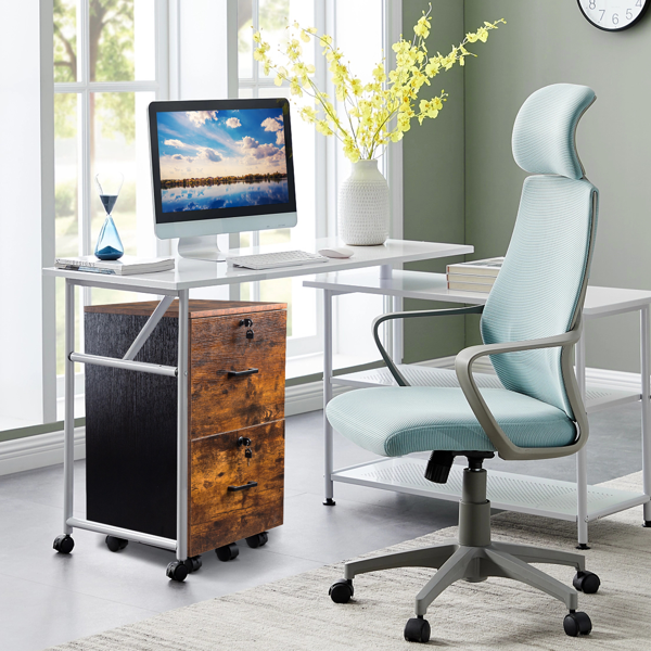 黑撞棕色 P2刨花板 贴三胺 二抽 木制文件柜 适用于Letter带标签文件-18