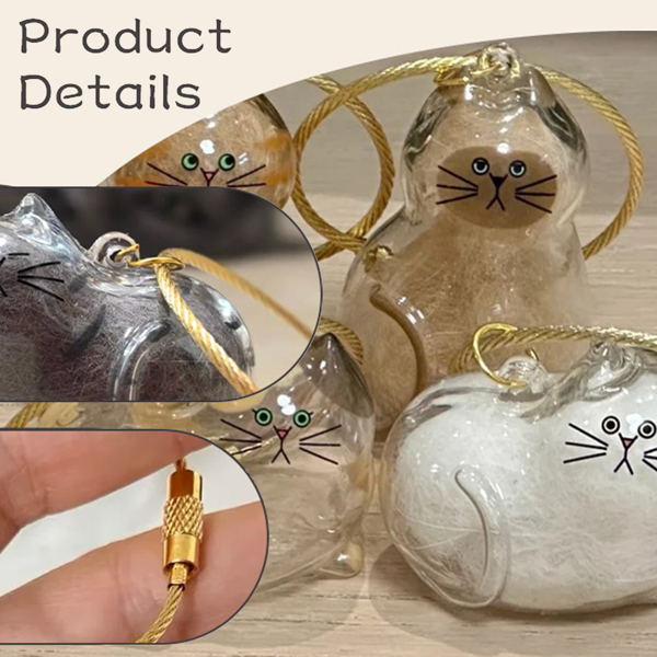 6件装猫毛纪念吊坠套装——宠物纪念品：柔软毛发胶囊吊坠、便携钥匙扣-6