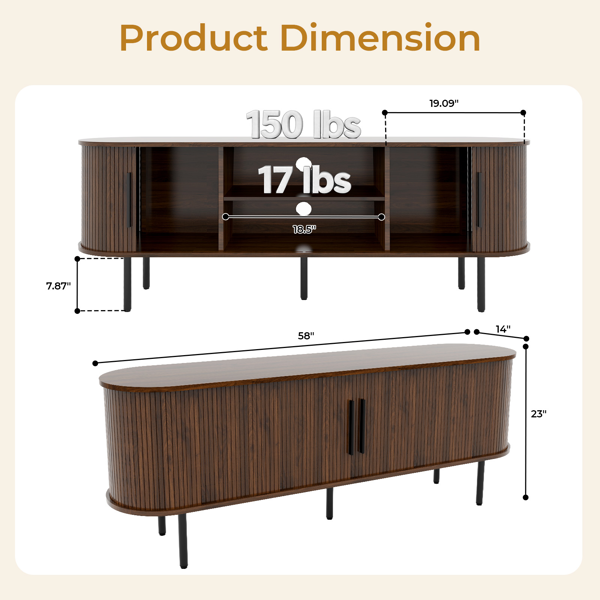 胡桃色 浮雕 刨花板 椭圆台面 147*35*58cm 推拉格栅门 电视柜-9