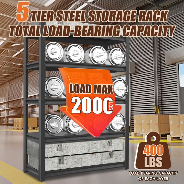 五层金属储物架，工业用多功能架，可调节高度书架，适用于客厅、办公室、车库、超市、健身房，71.20 英寸高 x 39.37 英寸宽 13.78 英寸深，黑色，需组装-9