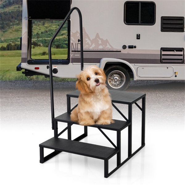 带可调节扶手的重型三步RV踏步凳，可容纳660LBS的金属楼梯-4