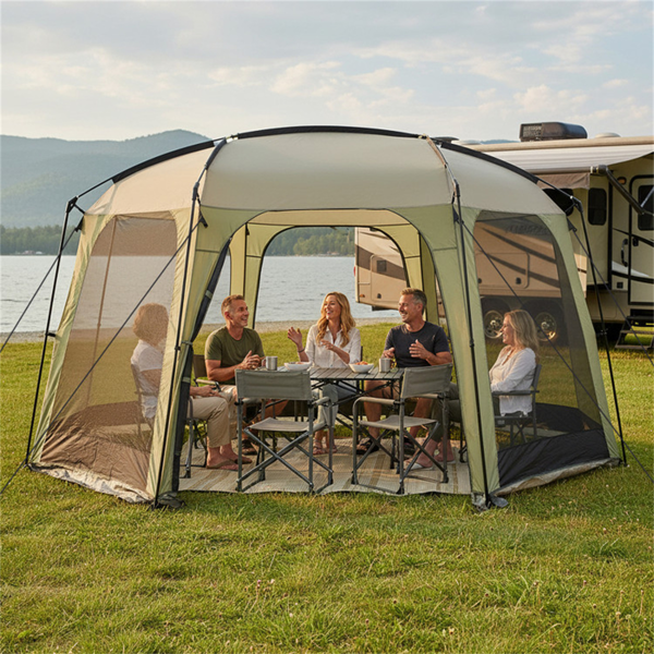 大型6-8人纱屋帐篷，带全网墙，防紫外线室外遮阳棚，带风绳和木桩-2