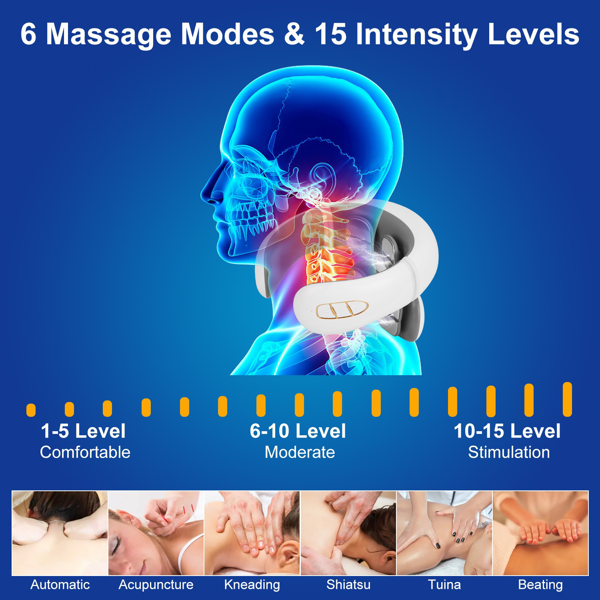 （自提可发加拿大，temu&tk下自提单）便携式带遥控加热颈部按摩器，采用TENS/EMS技术，配备8个按摩头，15分钟自动关机，带加热功能的电脉冲颈部按摩器，6种模式，20档强度，USB充电，便携式颈部疼痛缓解器-7