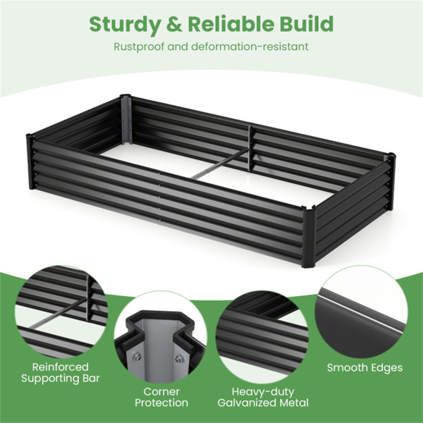 三合一高架花园床，带温室盖130加仑镀锌金属花盆箱 - 黑色-3