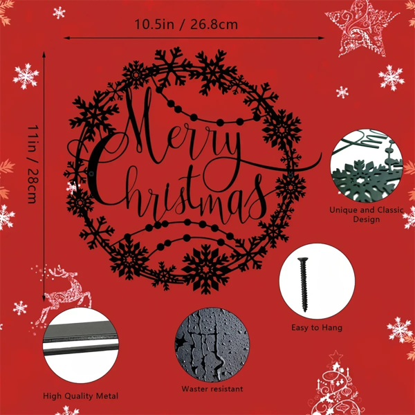 CIFbuy优雅圣诞节金属墙面装饰 节日欢迎牌室内外通用礼品（TikTok、temu下自提）-2