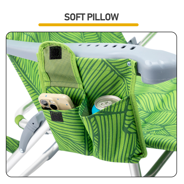 1pcs 座高17in 夏日棕榈 铝沙滩椅 带头部海绵 侧单肩带 二合一布杯托侧袋 底部收纳提包 牛津布无横杆七档调节猫爪扶手沙滩椅17"-1 62*99*100.5cm  120kg-10