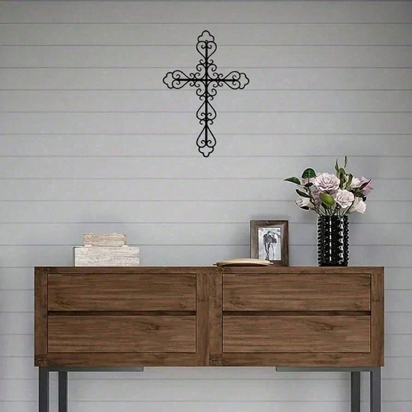 CIFbuy 金属烤漆镂空花纹十字架壁挂 基督教主题装饰墙饰（TikTok，temu 自提）-5