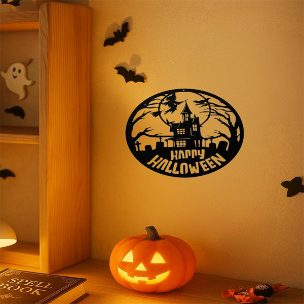 CIFbuy哥特式万圣节铁制墙壁装饰 跳舞女巫新月挂件室内室外节日派对家居装饰（TikTok、temu下自提）-3