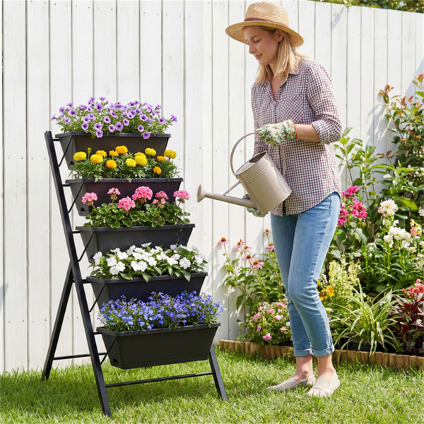 5层垂直高架花园床，带可拆卸花盆箱和滴水盘-6