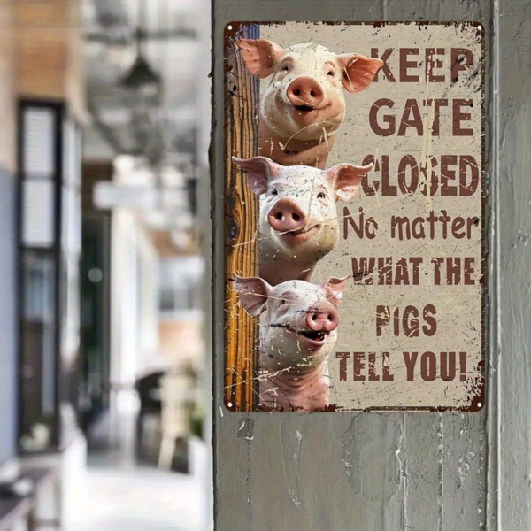 CIFbuy 幽默关门金属标牌乡村风趣味小猪花园庭院门廊铁艺挂饰（TikTok、temu pick-up service）-6