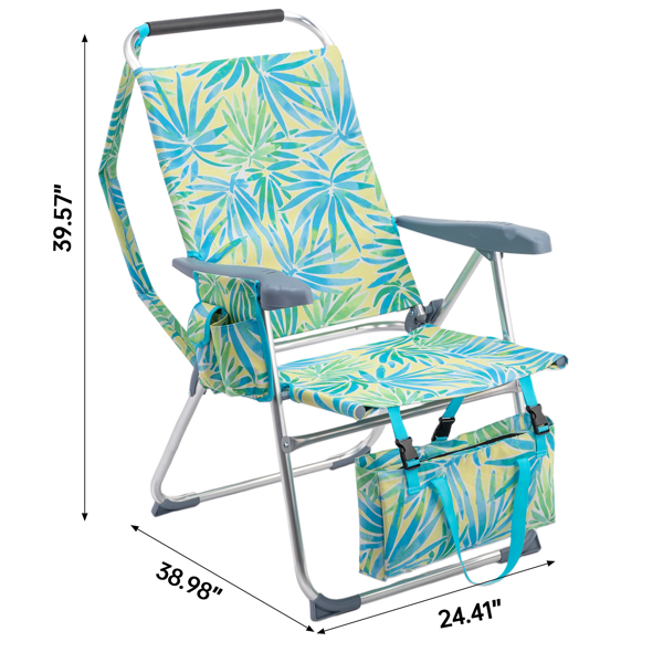 1pcs 座高17in 清爽夏威夷 铝沙滩椅 带头部海绵 侧单肩带 二合一布杯托侧袋 底部收纳提包 牛津布无横杆七档调节猫爪扶手沙滩椅17"-1 62*99*100.5cm 120kg-4