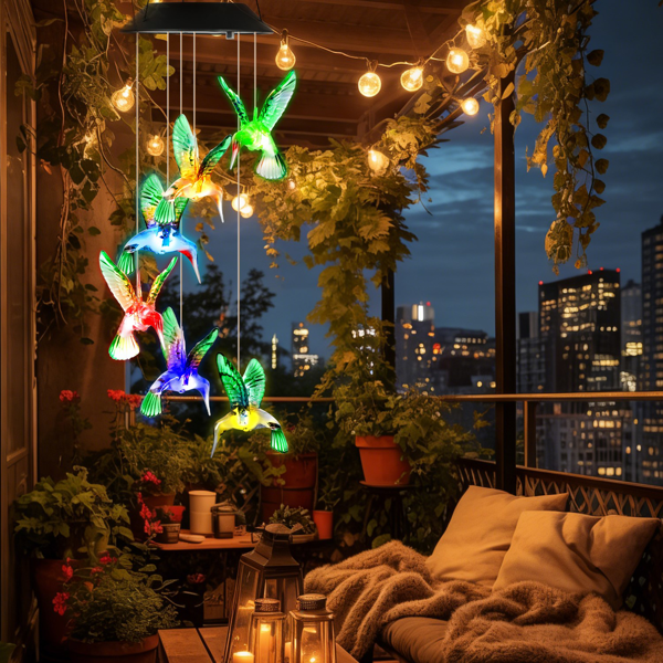 （自提可发加拿大，temu&tk下自提单）蜂鸟造型太阳能风铃，带变色LED灯，防水太阳能风铃，适用于户外花园、露台、阳台及门廊家居装饰，是送给妈妈和女性的圣诞节理想礼物-2pcs-8