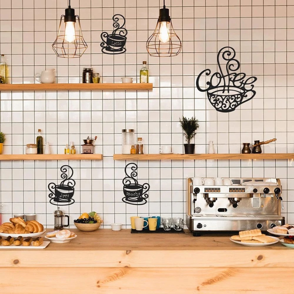 CIFbuy复古咖啡爱好者四件套金属装饰板 厨房咖啡厅酒吧墙面艺术(TikTok、temu下自提)-2