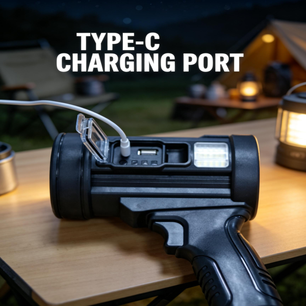 可充电聚光灯，超亮聚光手电筒，长续航聚光探照灯，户外手持LED手电筒，高流明，带太阳能电池板，适用于狩猎、露营、划船等活动。-6