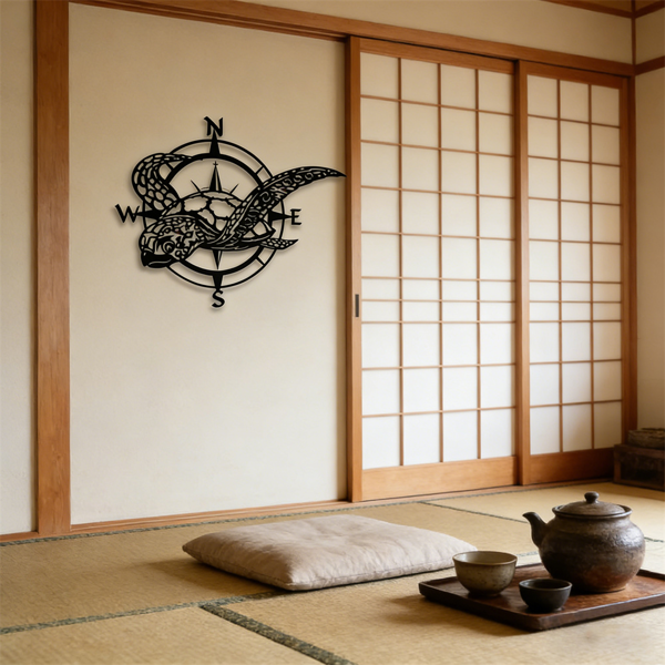 CIFbuy手工复古海龟航海指南针铁制墙壁装饰 客厅餐厅卧室厨房户外庭院海岸家居礼品（TikTok、temu下自提）-5