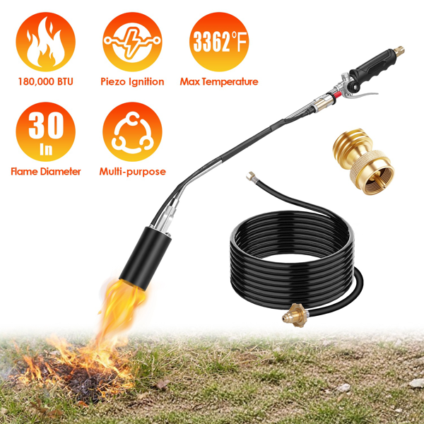 （自提可发加拿大，TK，temu请下自提单）180,000 BTU 丙烷喷枪除草器，配10英尺软管，3362℥ 高强度扳机启动喷枪，适用于除草、融冰、除雪、剥离油漆、沥青修补及户外烹饪-2