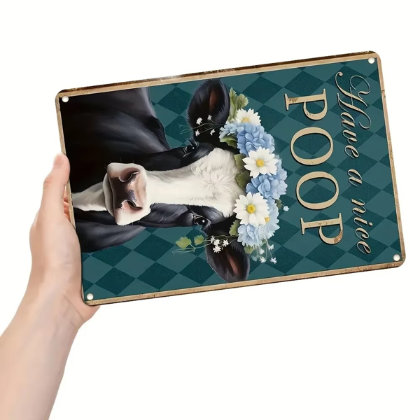 CIFbuy 乡村风花卉奶牛趣味标语铝制标牌家居办公卧室装饰（TikTok、temu 下自提）-2