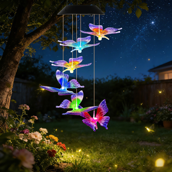 （自提可发加拿大，temu&tk下自提单）2件装户外太阳能风铃，太阳能蝴蝶风铃，变色LED风铃灯，IPX4级防水，适用于花园、露台和阳台的户外悬挂装饰-8