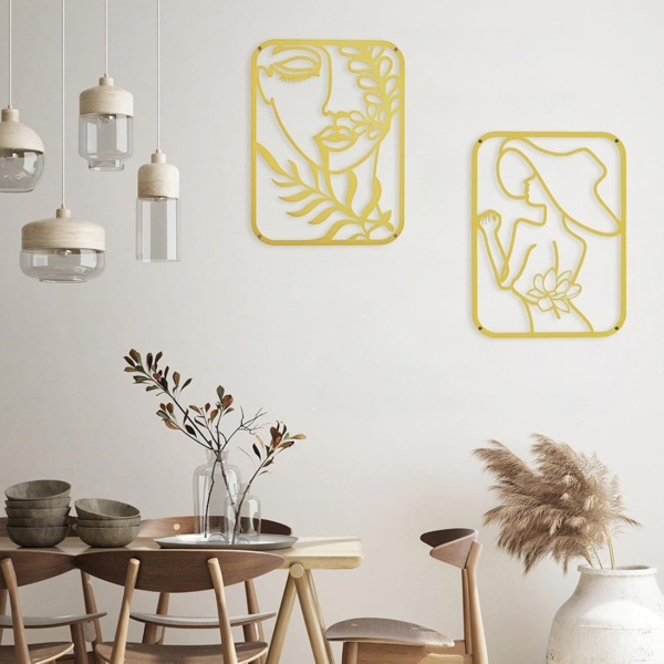 CIFbuy 金属烤漆抽象女性线条三联装饰画 轻奢风客厅卧室墙面壁挂（TikTok，temu 自提）-3