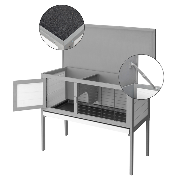 33.8in 高脚 可开屋顶 防水 黑色沥青屋顶 灰色 白色杉木 木鸡兔笼-5