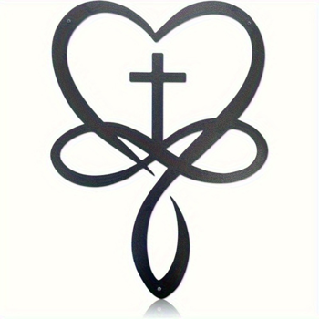CIFbuy 金属烤漆爱心十字架无限符号鱼形壁挂 基督教主题装饰墙饰（TikTok，temu 自提）