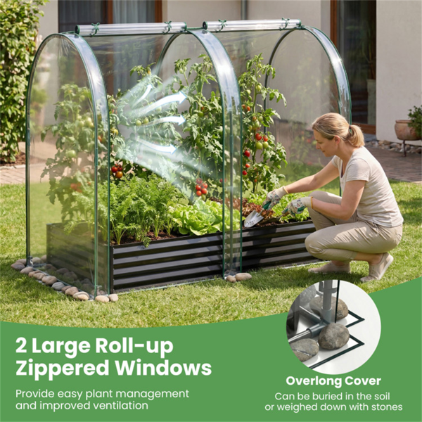 三合一高架花园床，带温室盖130加仑镀锌金属花盆箱 - 黑色-7