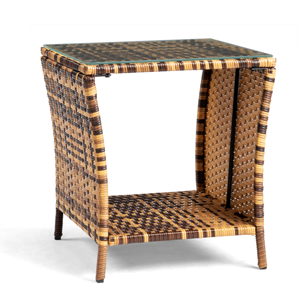 【替换旧编码：21936583】46*46*49.5cm 矩形双层 玻璃桌面 黄色渐变 编藤边桌-6