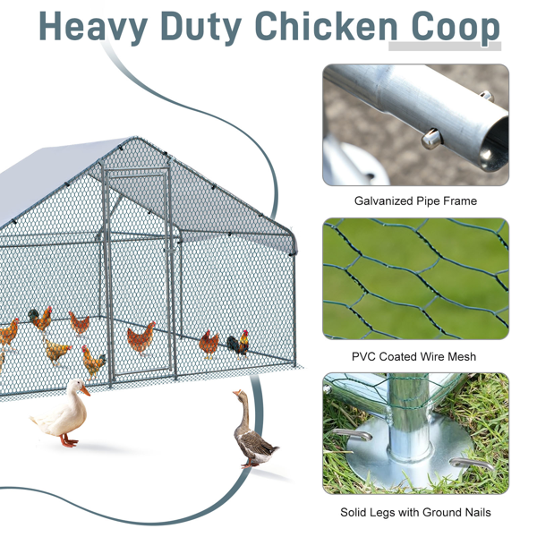 3*2*2/9.8*6.5*6.5ft 银色 尖顶顶部半开间 拼接 180gPE雨布 镀锌管 铁鸡兔笼-15