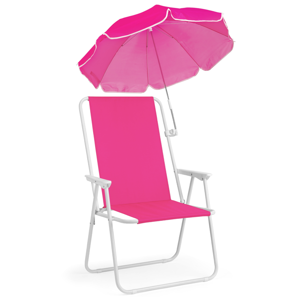 1pcs 座高15in XL 芭比粉 弹簧椅 铁沙滩椅 带伞 连体牛津布有横杆一档调节带伞弹簧铁沙滩椅15"-1 63*60*95cm 120kg-1