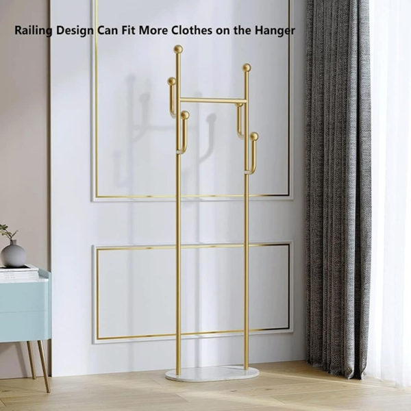 Clothing Rack, Golden Metal Freestanding Heavy Duty Clothes Rack with Marble Base, Multipurpose Garment Hanger for Bedroom, Hat, Scarf, Jacket-6