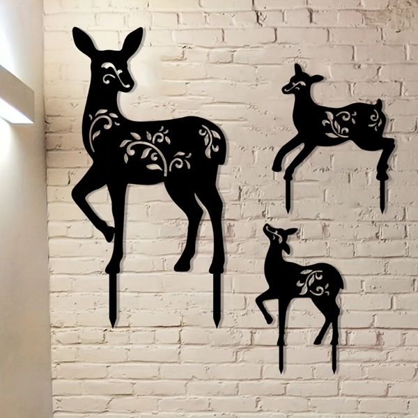 CIFbuy复古三件套黑色金属鹿园标桩 户外草坪装饰庭院艺术景观点缀家居礼物（TikTok、temu下自提）-9