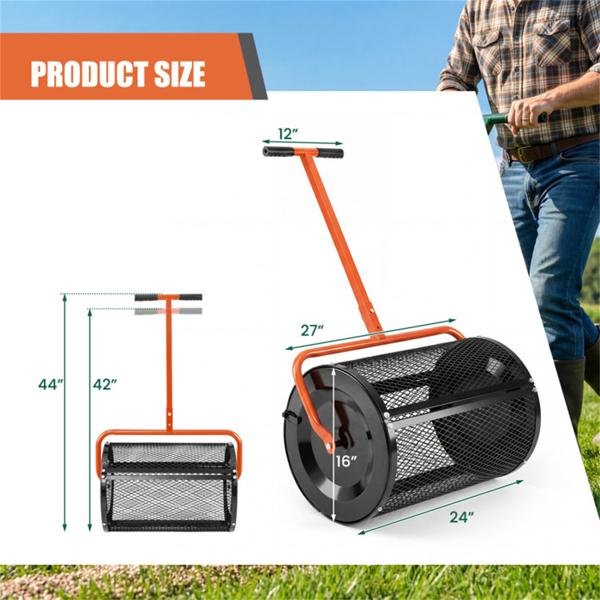 27英寸×16英寸草坪肥料撒布机，带钻石网无结块花园堆肥撒布机-橙色-5