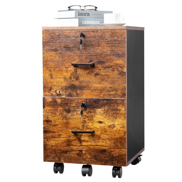 黑撞棕色 P2刨花板 贴三胺 二抽 木制文件柜 适用于Letter带标签文件-1