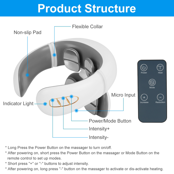 （自提可发加拿大，temu&tk下自提单）便携式带遥控加热颈部按摩器，采用TENS/EMS技术，配备8个按摩头，15分钟自动关机，带加热功能的电脉冲颈部按摩器，6种模式，20档强度，USB充电，便携式颈部疼痛缓解器-2