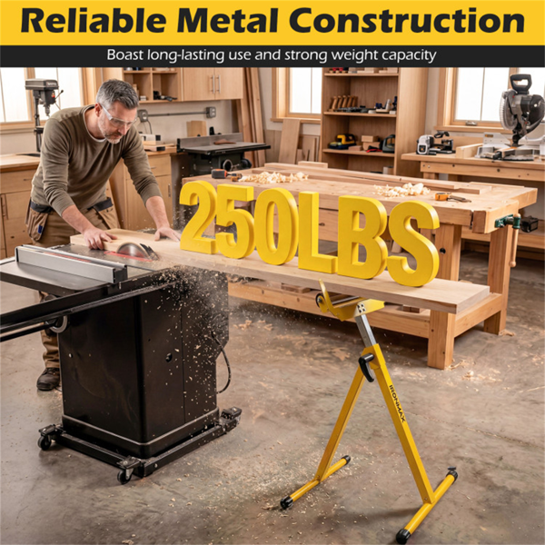 2件套重型金属折叠滚轮架，带边缘导轨便携式木工支架-黄色-11