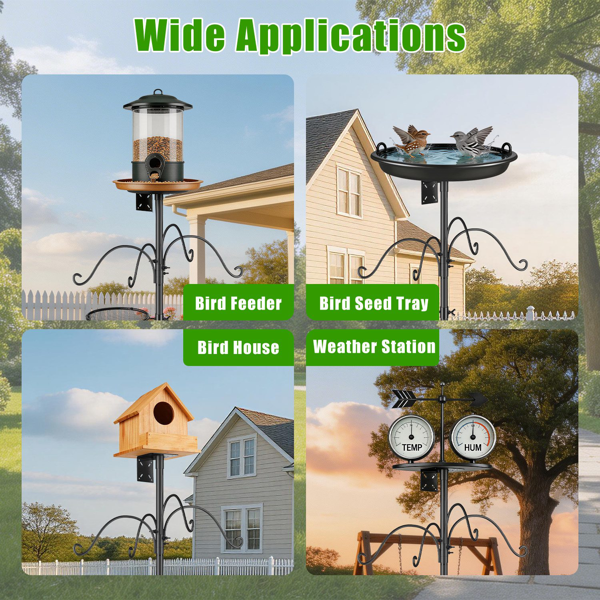 （自提可发加拿大，temu&tk下自提单）带松鼠防护装置的喂鸟架，五爪底座重型喂鸟架，32“-94” 可调节高度喂鸟站，配有4个牧羊钩，适用于户外花园庭院-4