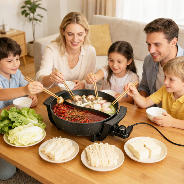 （自提可发加拿大，temu&tk下自提单）6升大容量带隔板的电火锅，5档可调温度不粘电炊具，3-6人用多功能火锅锅配烹饪工具-8