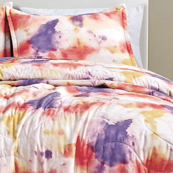 淡紫色抽象红色绗缝三件套床盖 特大号（King 尺寸）-6