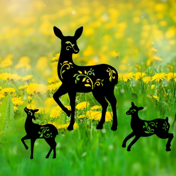 CIFbuy复古三件套黑色金属鹿园标桩 户外草坪装饰庭院艺术景观点缀家居礼物（TikTok、temu下自提）