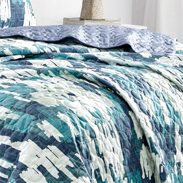 三件套白蓝抽象双面绗缝床品套件 - 双人床（Queen 尺寸）-7