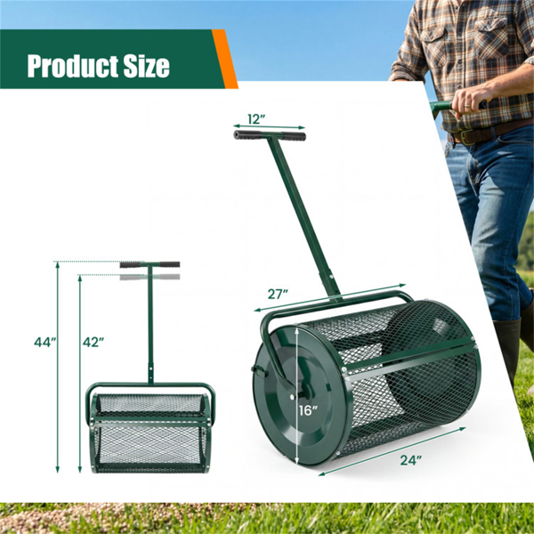 27英寸×16英寸草坪肥料撒布机，带钻石网无结块花园堆肥撒布机-4