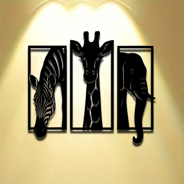 CIFbuy 金属烤漆非洲动物三联壁挂 斑马长颈鹿大象造型客厅墙面装饰（TikTok，temu 自提）-4