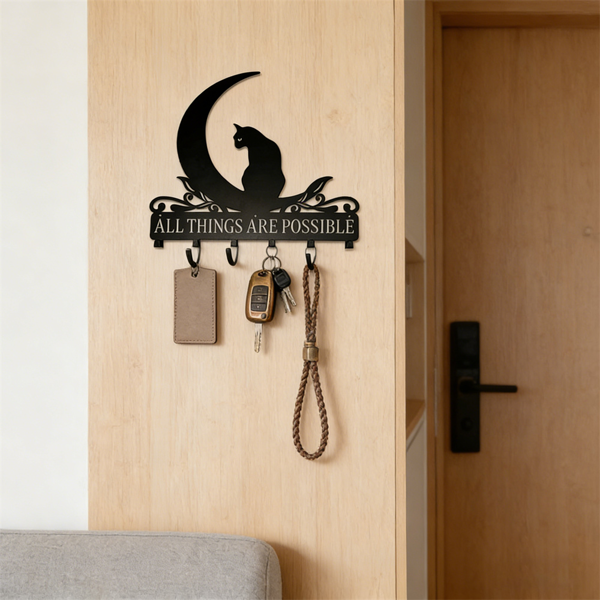 CIFbuy Moon Shaped Wall Shelf with Cat Hooks Entryway Organizer Modern Coat Rack Key Holder Jewelry Display （TikTok、temu下自提）-3