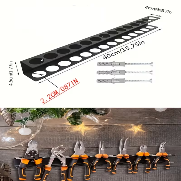 带安装套件的厚型金属墙壁工具面板 - 用于钳子/螺丝起子的车间整理器，墙壁储存系统 带安装套件的厚型钢制墙壁工具面板 - 用于钳子/扳手的槽角储存系统，车库车间解决方案，实用货架-5