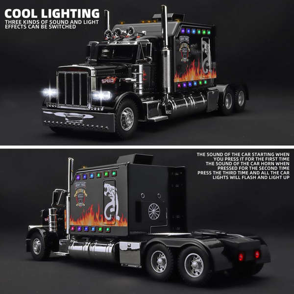 Semi Truck Toys for Boy Heavy Trucks,Metal Diecast Trucks Model Pull Back Cars with Light and Sound,Truck and Trailer Toys for Boys,Toy Trucks for Boys Age 4-8-3