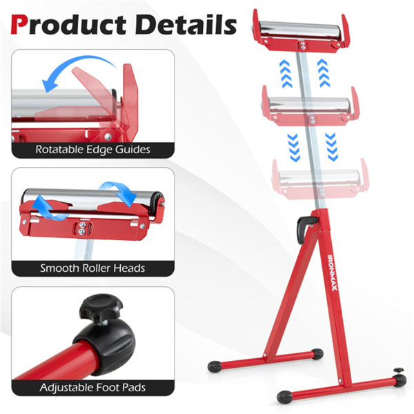 2件套重型金属折叠滚轮架，带边缘导轨便携式木工支架-红色-6