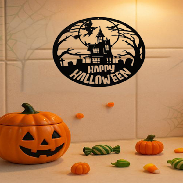 CIFbuy哥特式万圣节铁制墙壁装饰 跳舞女巫新月挂件室内室外节日派对家居装饰（TikTok、temu下自提）-4