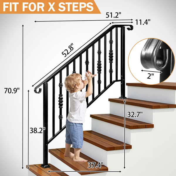【替换22762521】哑光黑色   4阶 单宝塔加方葫芦装饰 庭院楼梯扶手-9
