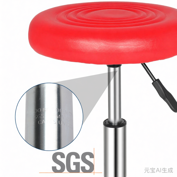 半PU皮 SGS认证气杠 尼龙轮 150kg 红色 技师凳 圆形坐垫 哈哈脚-5