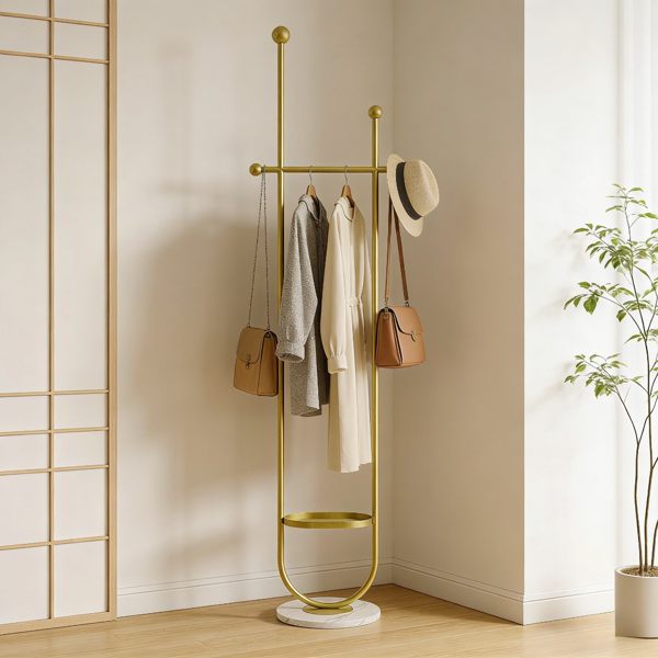 Clothing Rack, Golden Metal Freestanding Heavy Duty Clothes Rack with Marble Base, Multipurpose Garment Hanger for Bedroom, Hat, Scarf, Jacket-7